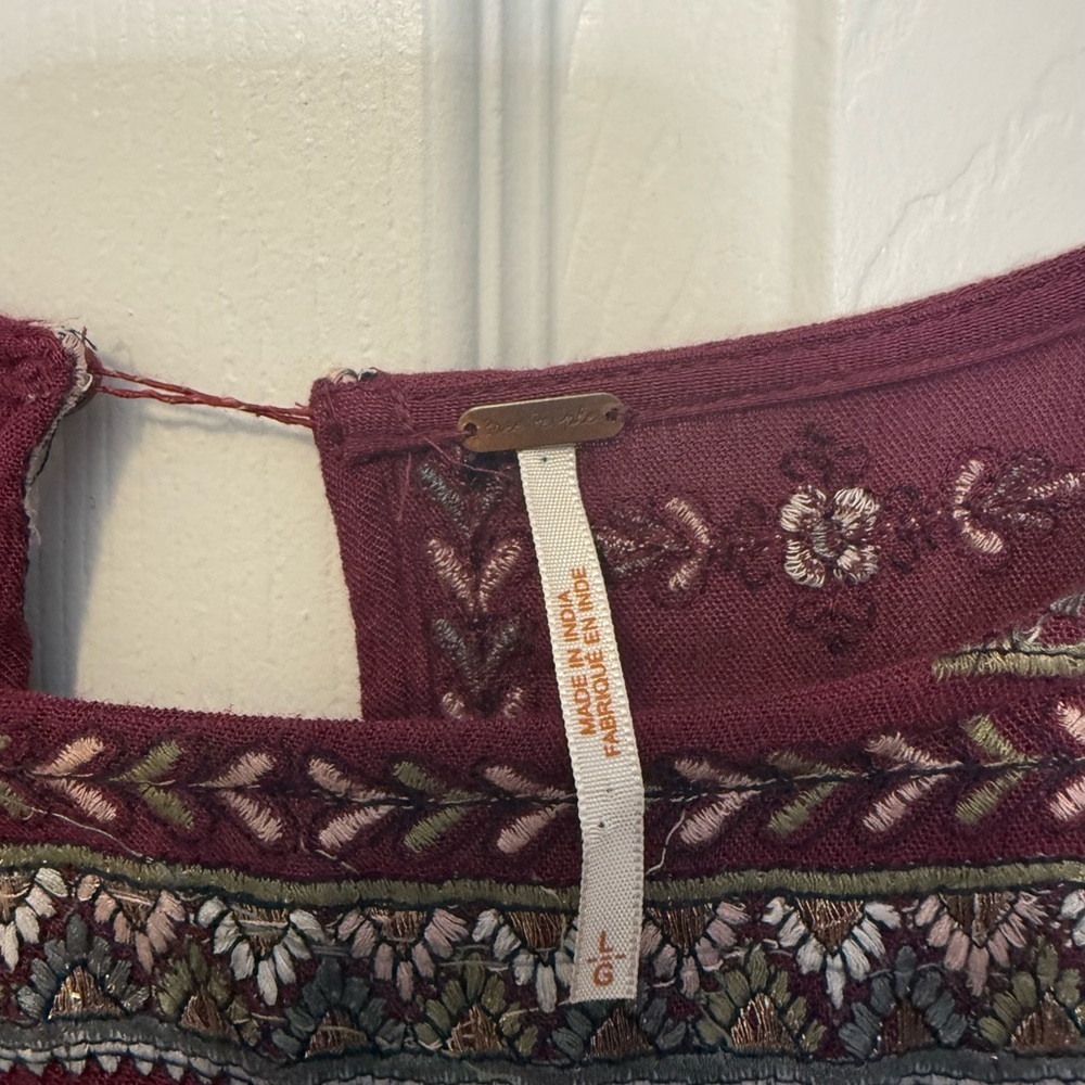 Free People Burgundy Embroidered Boho Dress Size Large - Picture 3 of 12